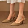 Fashion Women Sandals 2024 New Summer High Heels Closed Toe Single Sandals Thin Mid-heeled Fashion Hollow Pointed Toe Women Sandals