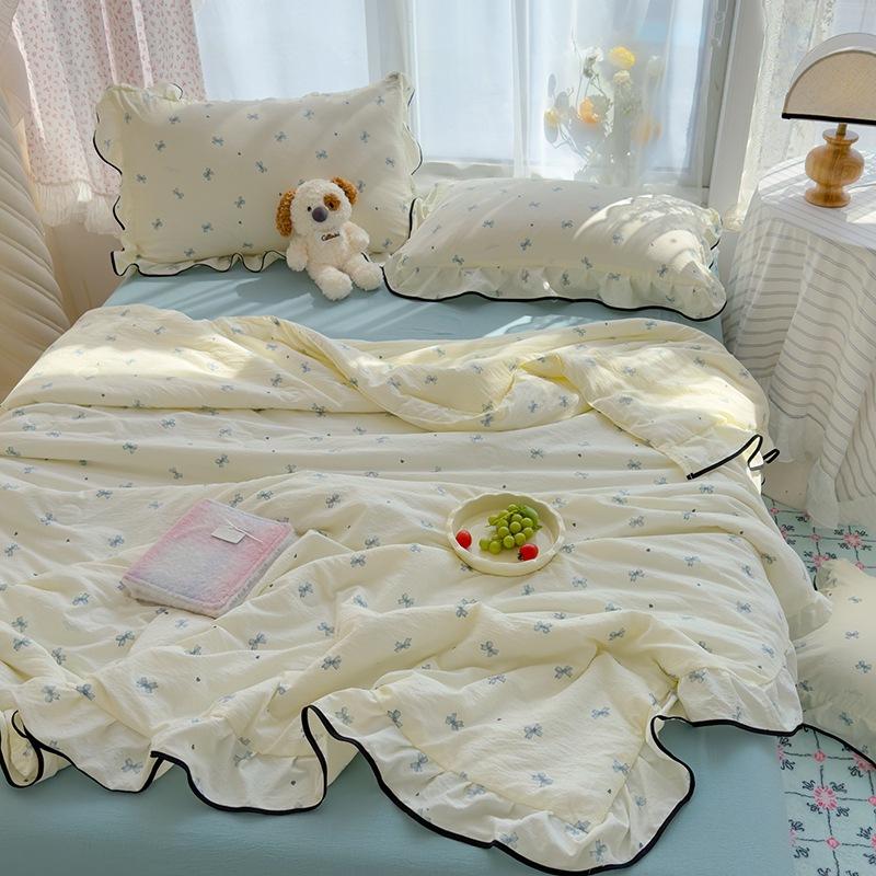 

Комплект из четырех предметов Летнее одеяло «Принцесса» из двойной пряжи класса А, приятный к коже, кружевной, для девочки, простыня, пододеяльник, маленький комплект из трех предметов 200 * 230 summer quilt summer quilt four-piece set