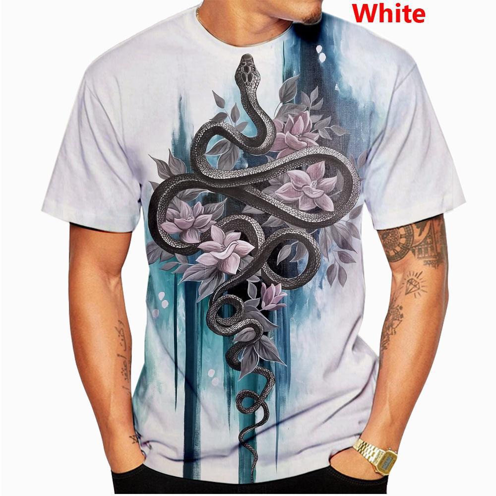 Summer Round Neck 3D Snake Pattern Print Top Fashionable Casual Short Sleeved Men's T-shirts