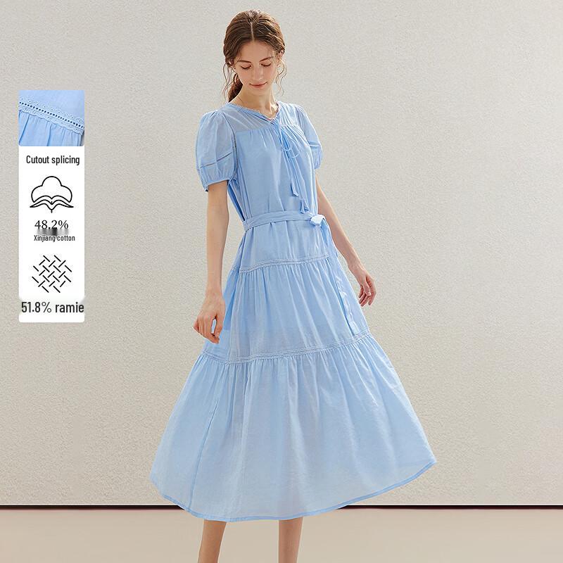 

INMAN Ramie Cotton French Hollow-out A-line Dress L