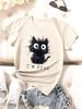 2025 New Cute Cat Print Short Unisex T-shirt for Women Casual Round Neck T-shirts