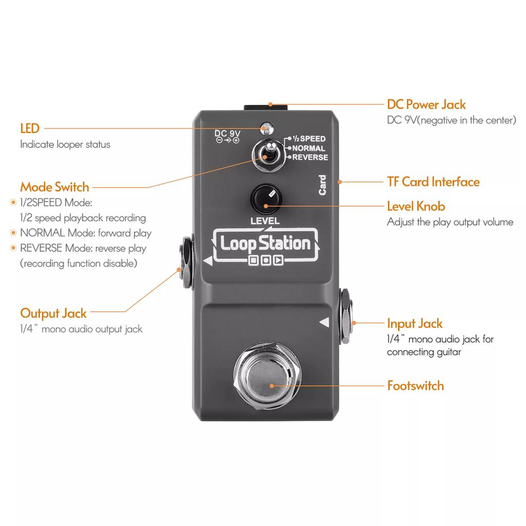 Ammoon Loop Station Mini Gitarren Looper Effektpedal 10 Minuten Aufnahmezeit 3 Arbeitsmodi True Bypass Vollmetall