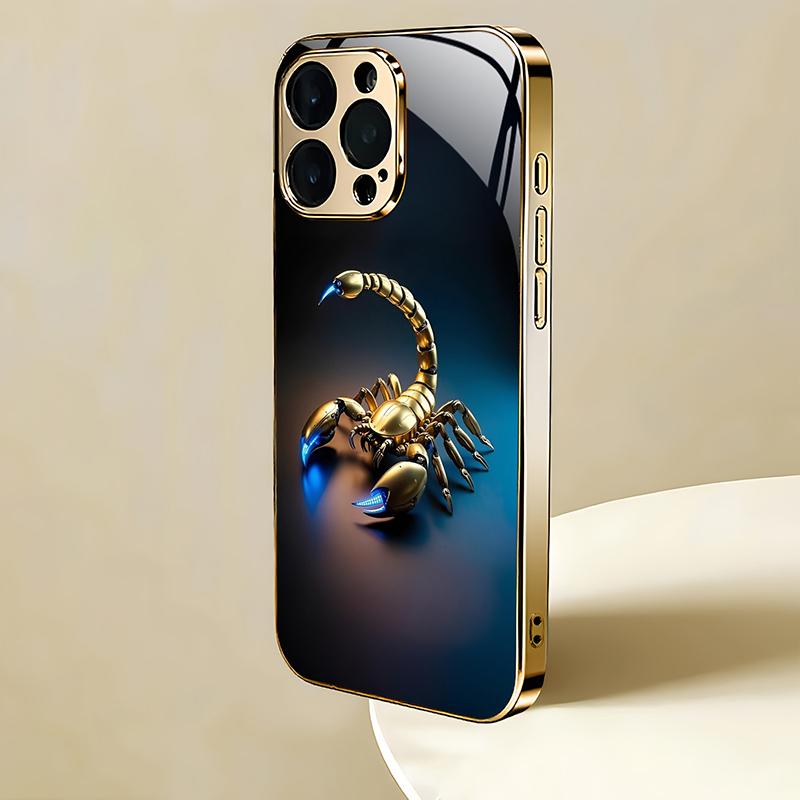 Cool Golden Scorpion Pattern Gold Metallic Paint Glass Phone Case For iPhone 17 16 15 14 13 12 11 Pro Max Plus 17 Air 16E Cover
