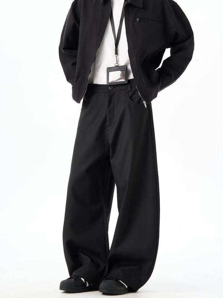 Unisex Retro Black Scimitar Wide-Leg Casual Pants for Spring & Autumn