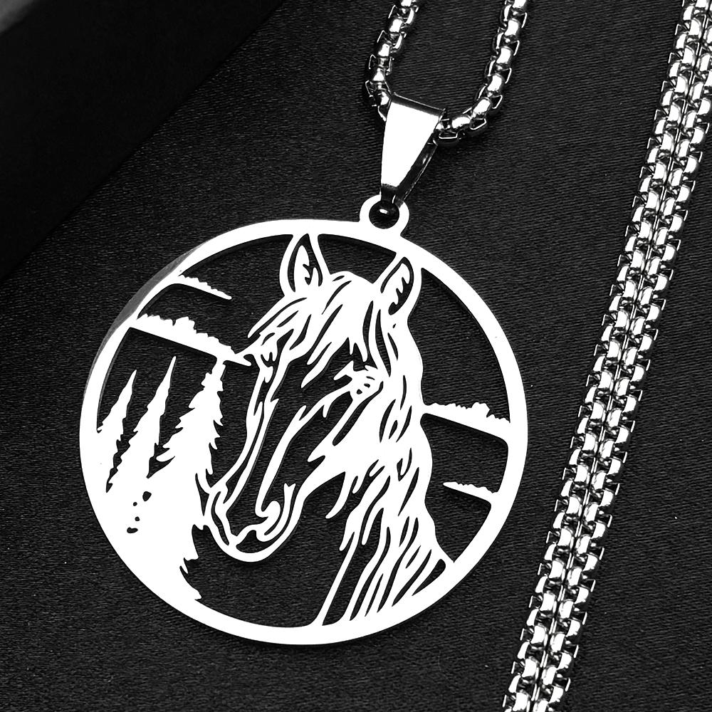 Horse Head Necklace For Women Men Stainless Steel Silver Color Pendant Chain Jewelry Gifts Animal Lover