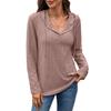 Women's V Neck Eyelet Blouse Long Sleeve Lapel Collar Hollow Out Button Casual Loose Solid Color Top