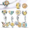 Copper Colour Golden Sunflowers Heart Charms Beads Fit Pandora Original Bracelets Luxury Party Diy Fine Jewelry For Women