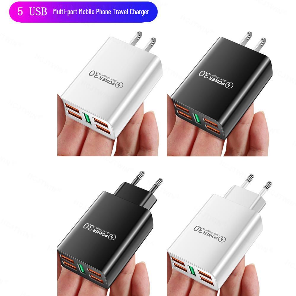 

5-Port USB Charger for Mobile Phones with EU & US Plugs EU White