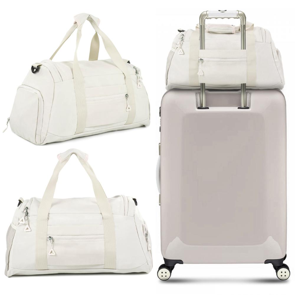 Large ecru sports travel training bag, hand luggage, tourist bag