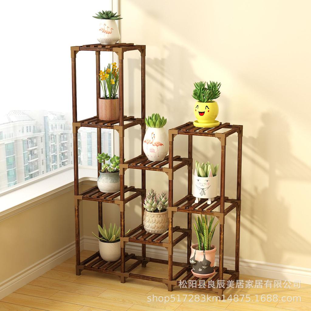 Solid Wood Minimalist Stable Balconysucculent Storage Shelf Multi-layer Flower Pot Rack Waterproof Green Bonsai Trellis