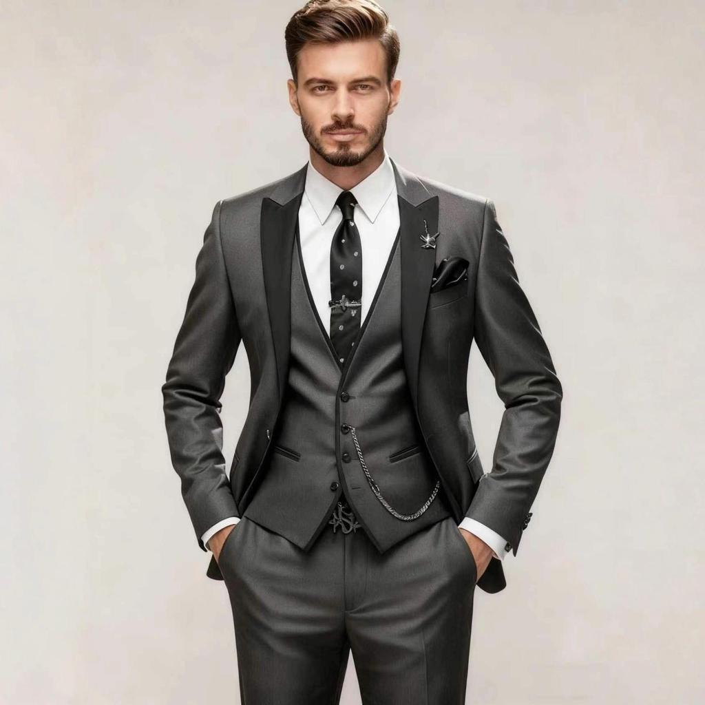 Moda Conjuntos de Terno Masculino de 3 Peças Casuais Tendência Negócios Cor Sólida Gola Lapela Blazer de Botão Único Calças Roupas Masculinas