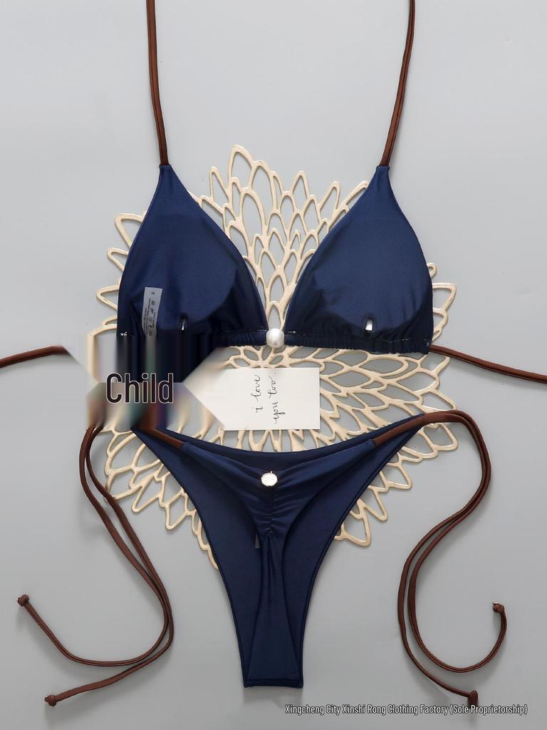Europäisches einfarbiges Träger-Tanga-Bikini-Set 2026