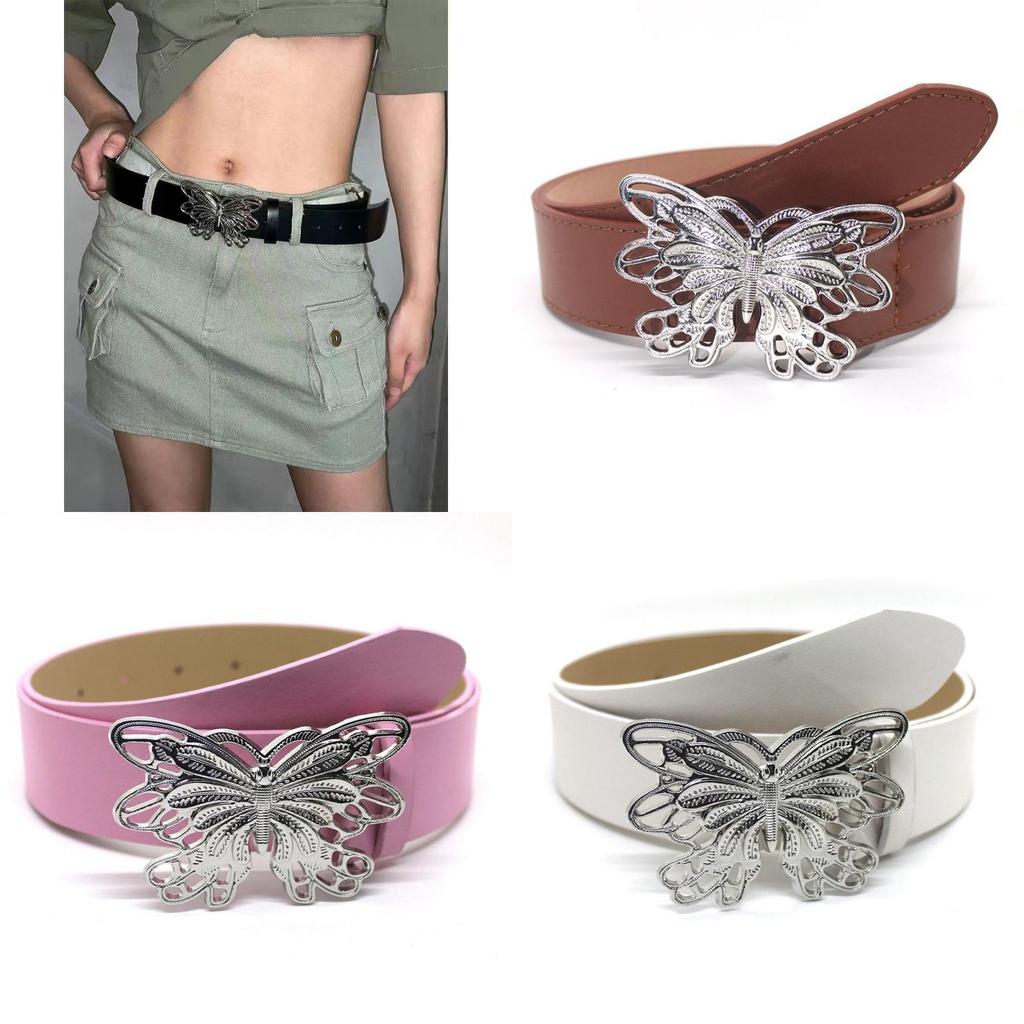 Trendy Punk Millennial Metal Buckle Butterfly Belt In Elegant Silver And Various Hues