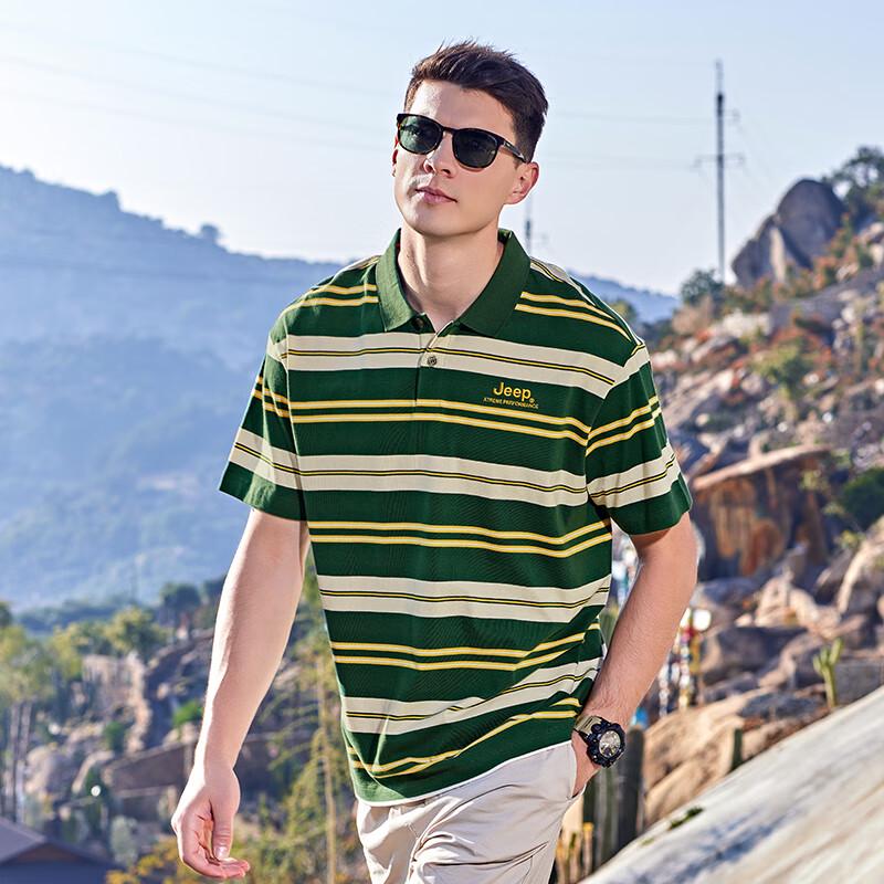 Jeep Unisex Striped Loose-Fit Pure Cotton Short-Sleeve Polo Shirt