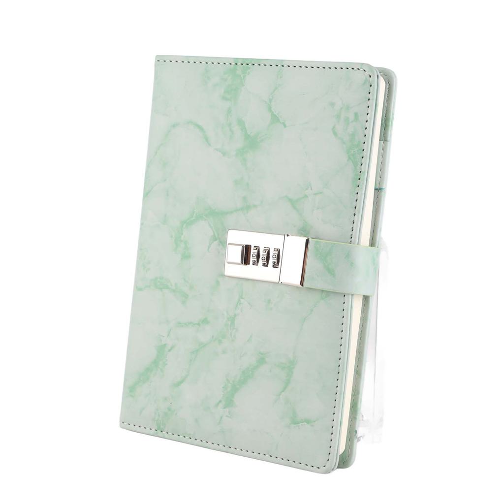 A5 Note Book PU Leather Cover Password Lock Notepad Diary Book Office School SuppliesGreen