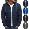 Men Cotton Jacket Hooded Drawstring Long Sleeve Zipper Placket Casual Coat Windproof Plush Lining Thickened Warm Outwear