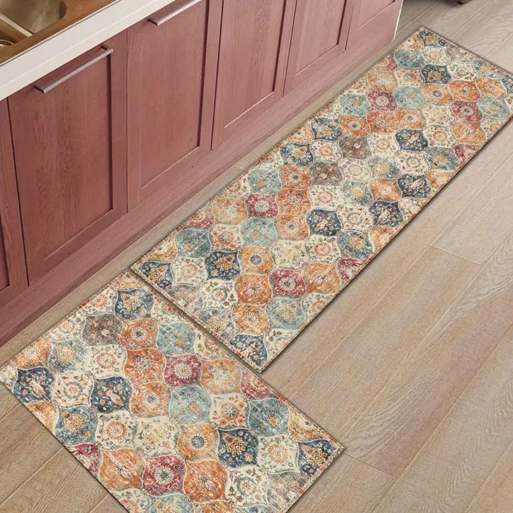 2pcs Bohemian Style Doormats Non-slip and Durable Entrance Hallway Mats Kitchen & Laundry Room Rugs Home Decor