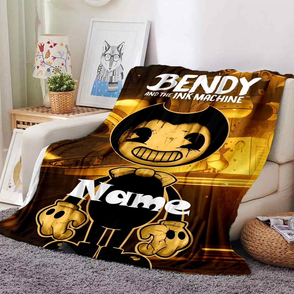Custom Name Bendy and the Ink Machine Theme Printed Blanket - Perfect for Couch, Bed, Travel & Outdoor Use | Machine Washable, Cozy & Durable.