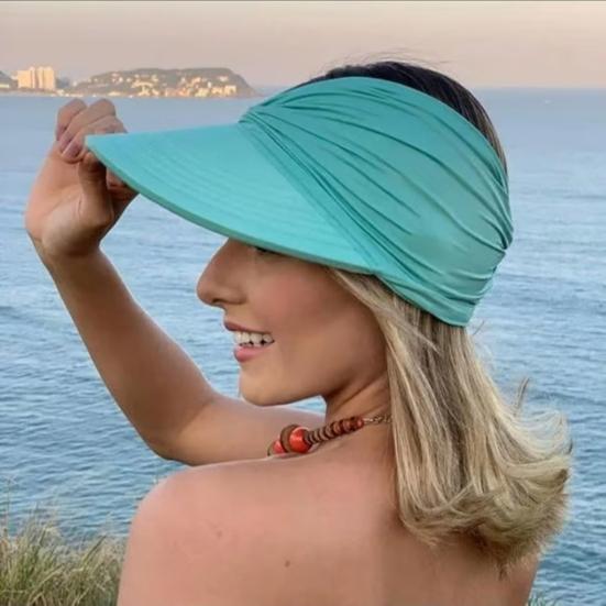 Women Sun Hat Empty Top Design Elastic Band UV Protection Hat with Ponytail Holes Outdoor Exercise Hat