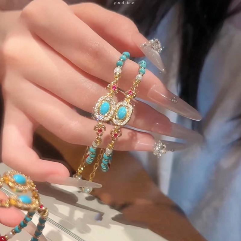 Niche Beaded Flower Bracelet, New Chinese Imitation Turquoise Pearl Exquisite Versatile Temperament Wrist Jewelry