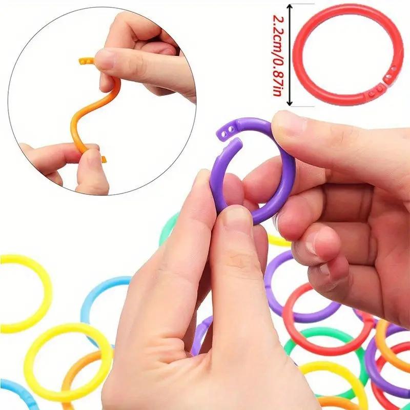 48-Pack 15mm Colorful Plastic Loose Leaf Rings for DIY Albums, Document Binding & Office Organization