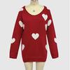 Ladies Autumn Winter Long Sleeve V Neck Pullover Love Heart Loose Knitted Sweater Knitwear Top