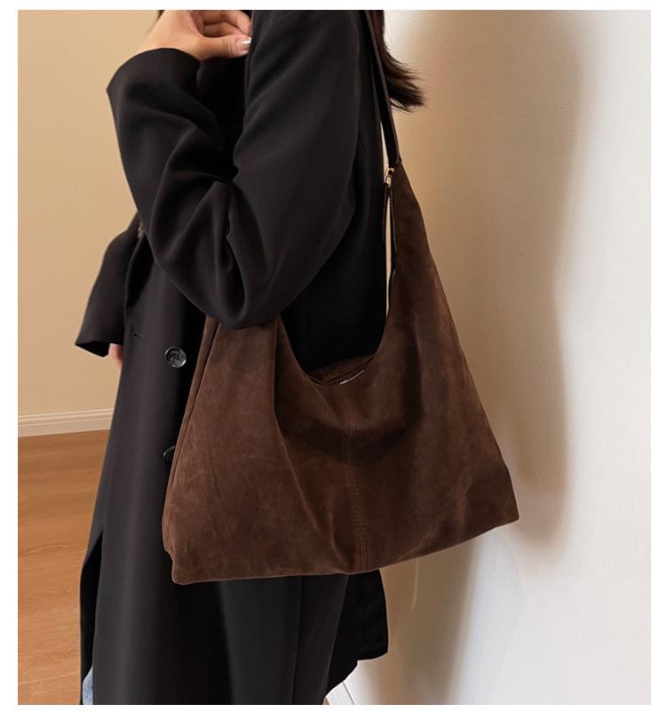 Women's Retro Suede Autumn Tote Bag - Versatile, Large Capacity Shoulder Bag