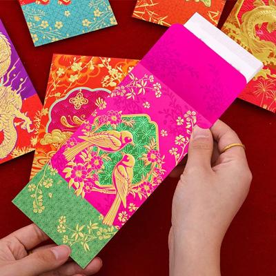 6pcs Wealth Symbol Chinese Style Red Envelope Thickened Traditional Money Envelopes Blessing Words Lucky Money Pocket Wedding