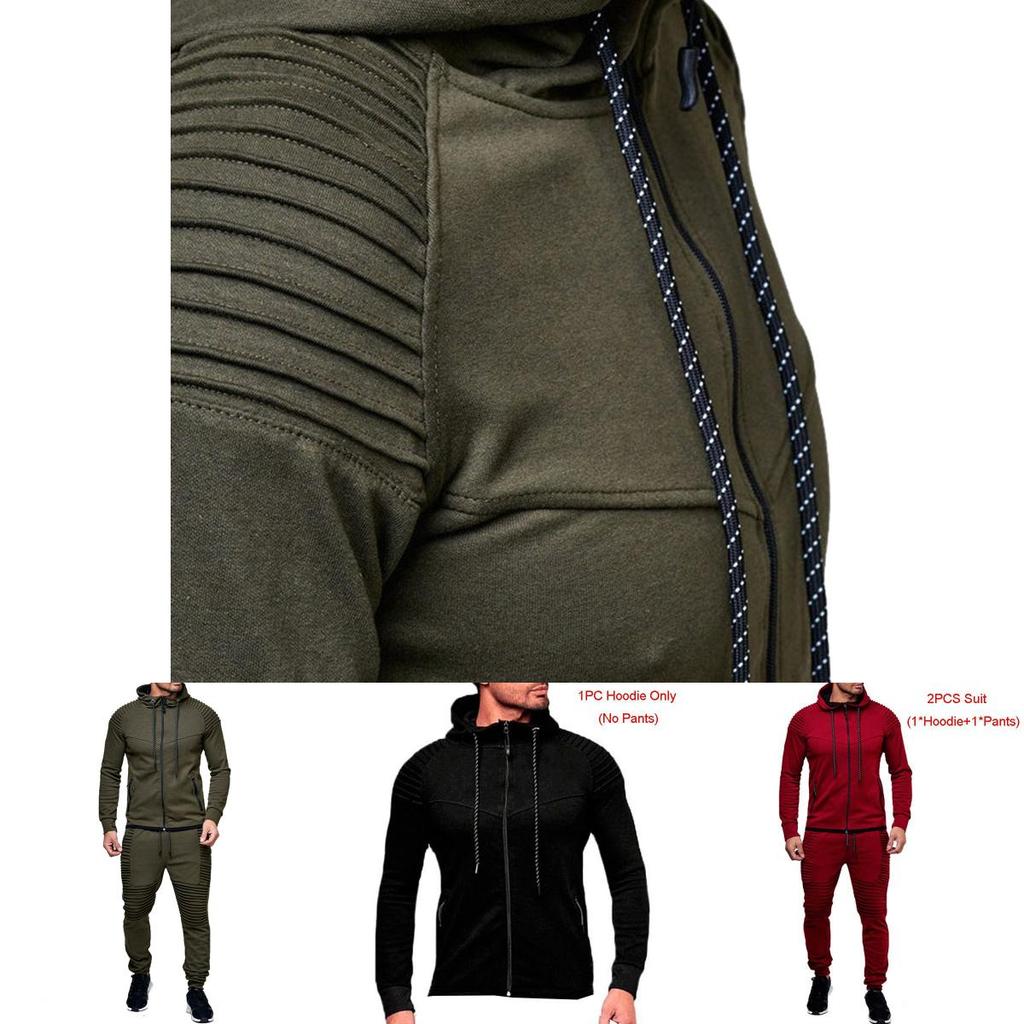 Stylish Men's Tracksuit Set With Hooded Jacket And Adjustable Waistline Pants