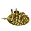 8-Inch Plain Brass Pooja Thali Set with Diyas, Kumkum Bowls, Agarbatti Stand & Accessories