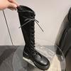 Comemore Summer Women High Boots Lace Up Platform Heel Shoes Ladies Elegant Women's Black Hollow Out Cool Knight Botas