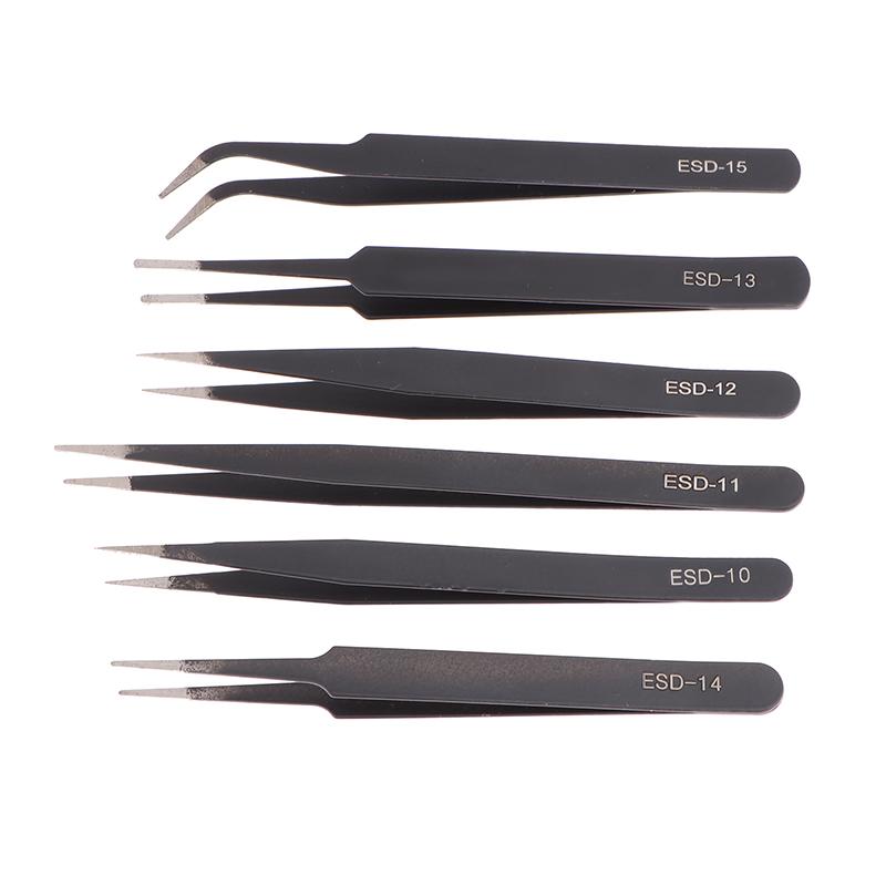 6 Pcs Precision Tweezers Set Anti-Static Esd Tweezer Stainless Steel Repair Tools For Electronics Soldering Model Jewelry Makin