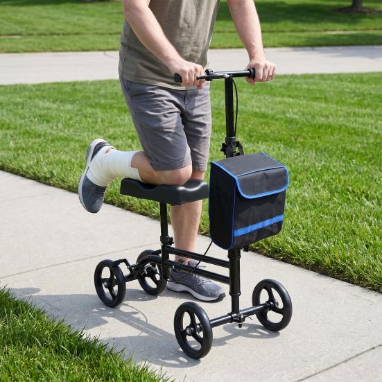 Adjustable Knee Walker Portable Scooter with Hand Brake, Foldable Lightweight Leg Comfortable Mobility Device for Foot & Ankle Injuries, Crutch