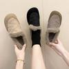 2025 Winter New Velvet Round Head One-pedal Warm Beanie Shoes Women's Retro Down Fabric Lamb Wool Cotton Shoes