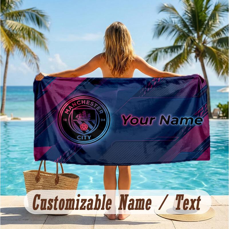 Custom Text Beach Towel, Soft Absorbent Swimming Multi-use TowelManchester City