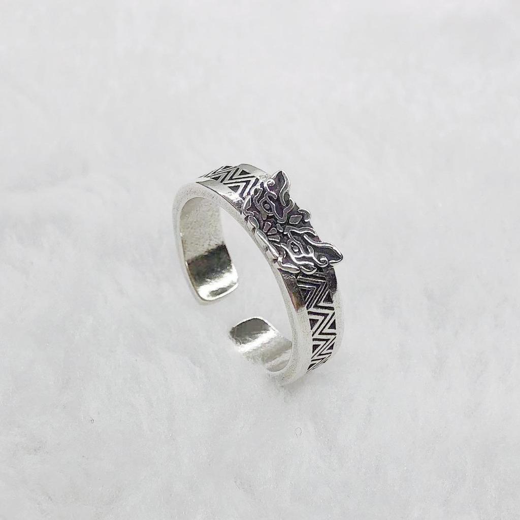 Yintai Imperial Taotie Beast Men's Bronze-Plated Silver Ring: Retro Style for Attracting Wealth and Fortune.