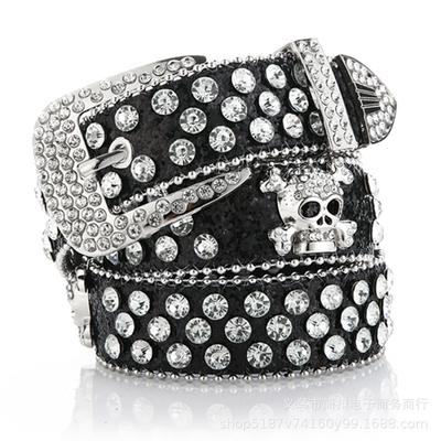 Damen Ledergürtel mit Strass-Totenkopf - Europäischer & Amerikanischer Stil, Verlängerte Taille für Jeans & Outdoor-Kleidung