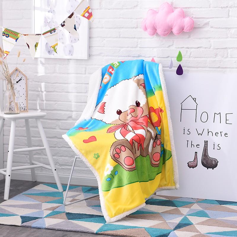 Soft Cartoon Fleece Blanket Toddlers Nap Time Double-Layer Sherpa 100x140cm Kids Bedding