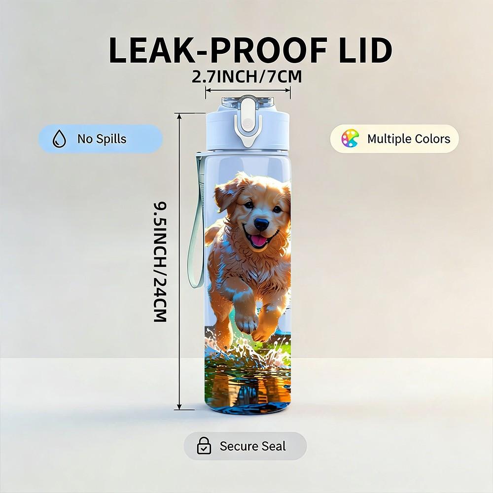 1PC Golden Retriever Dog Outdoor Print 750ml Color Plastic Sports Water Bottle Leakproof Flip Straw Lid Suitable for Sports Office Home Use