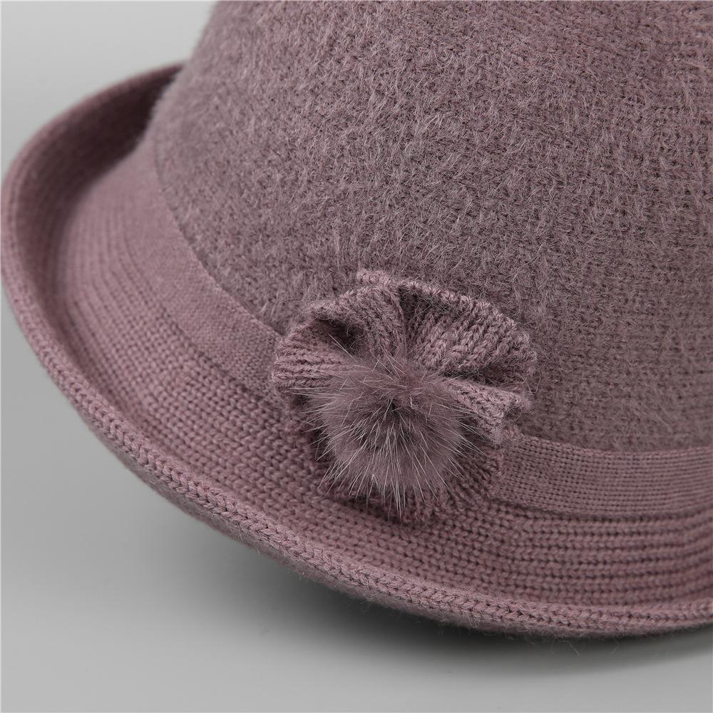 Hat female autumn and winter mother knitted bucket hat velvet warm crimping basin hat in the elderly grandma hat cold