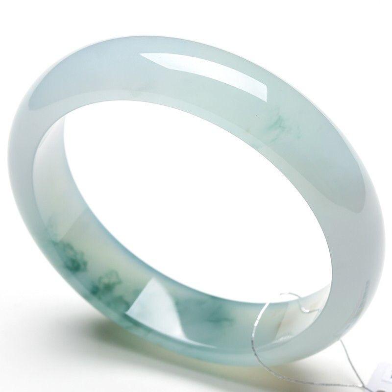 Women s Ice-Waxy Jadeite Bangle with Floating Flower - Jade Bracelet Gift for Mom 59mm браслета