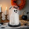 Mysterious Atmosphere Night Light Halloween Up Ghost In Dome Cloche, Cute Gothic Desktop Ornament with Bats for Home Kitchen Mantel Tabletop