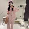 La Bu Bu Women's Striped Cartoon Lapel Pajamas - Autumn/Winter Long-Sleeve Set.