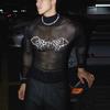Men Turtleneck Long Sleeve Mesh Sheer Transparent Fitted Party Clubwear T-shirts