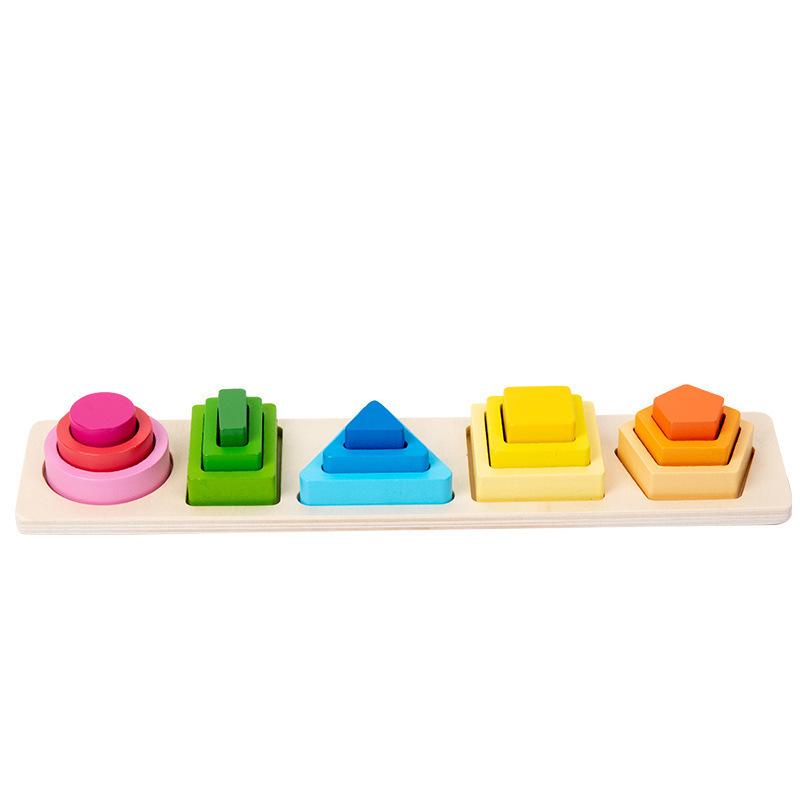 Wooden children's early education geometric shape pairing column magnetic cognitive fishing 2-in-1 educational building block toy