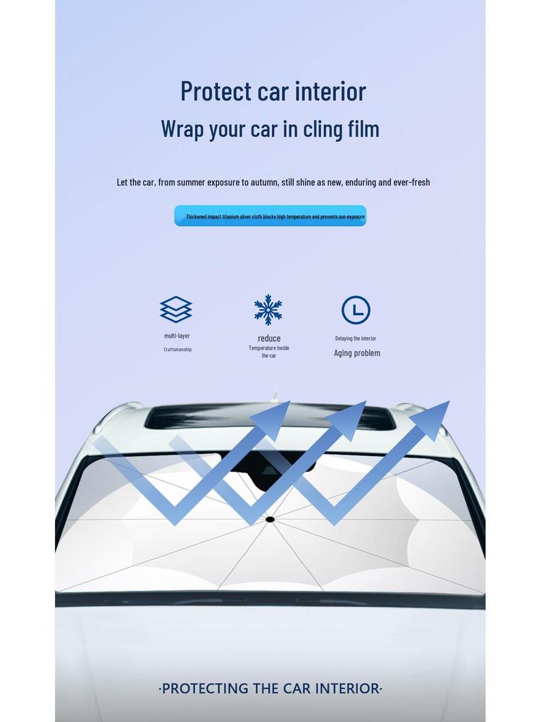 Full Bend Handle Front Windshield Sunshade: Umbrella-Style, Heat-Insulating Sun Protection with Pull Rope