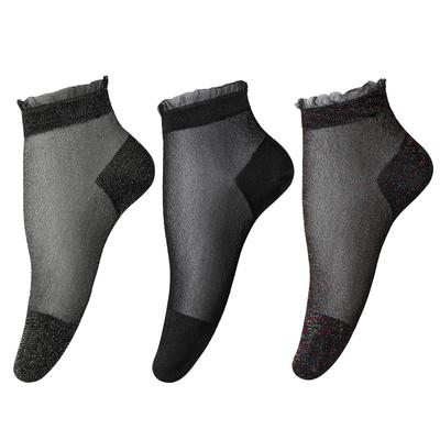 LittleForBig Women's Shining Lace Glitter Socks and Anklet 3-Piece Set (Black, Silver, and Seven Colors)