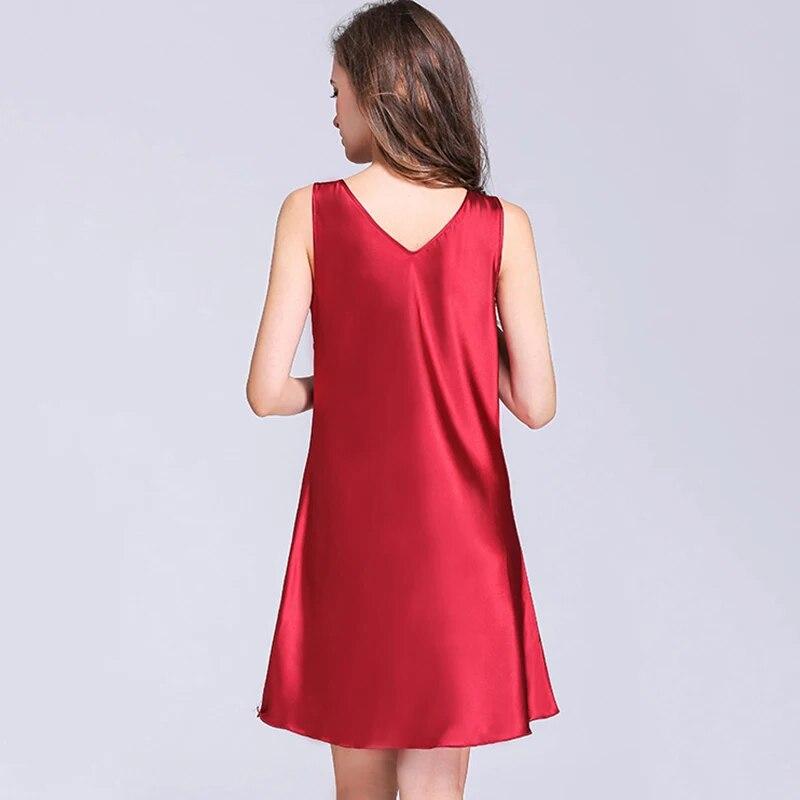 Γυναικείο σατέν νυχτικό αμάνικο πυτζάμα V-λαιμόκοψη Δαντελένιο νυχτικό Νυχτικό Φαρδύ άνετο φόρεμα ύπνου Νυχτικό Σαλόνι συν μέγεθος