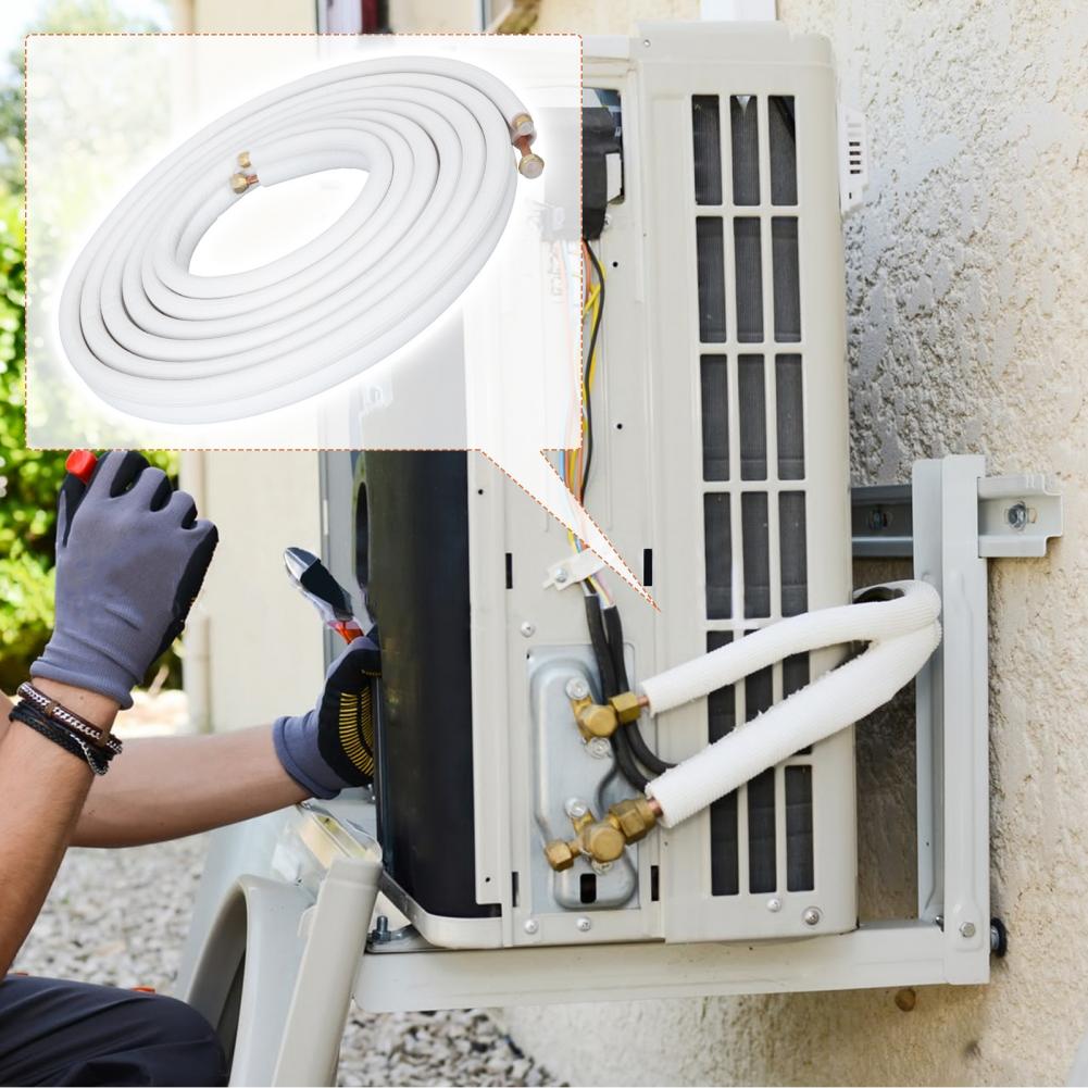25FT Air Conditioner Pair Coil Tube 1/4In 3/8In Insulated Wire Set 1P Air Conditioner Parts Refrigerant Tube For Fixed Frequency