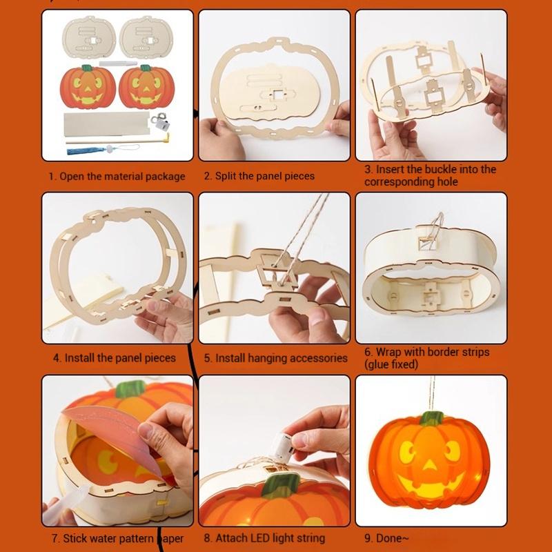 LED Halloween Pumpkin Lantern Decoration Children Diy Material Kit Hanging Paper Honeycomb Glowing Lantern Festival Decor